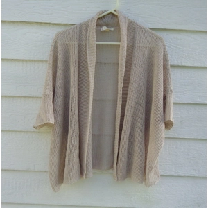 Eileen Fisher Open Weave Organic Linen Cardigan XL Beige