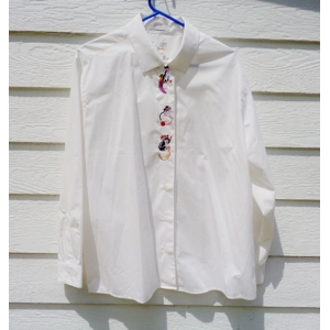 Foxcroft White Blouse Top 16 48 Chest Embroidered Cats Cat Lady