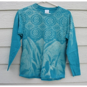 Bleach Top Shirt Small 35 Chest Teal Lace Pattern Gildan