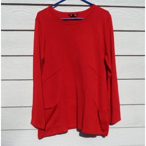 Hannah Red Tunic Top XL 38 Chest Seam Accented EUC Rolled Edges
