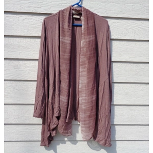 LOGO Lori Goldstein Plum Brown Cardigan Scarf 2X 52 Chest A274084