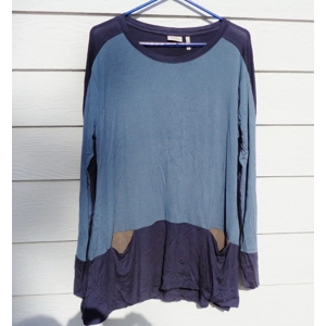 LOGO Lori Goldstein Two Tone Blue Large Tunic Top Contrasting LB