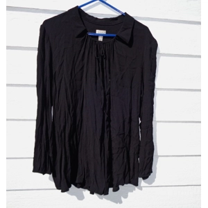 LOGO Crepe Pullover Blouse Womens Large Black Boho