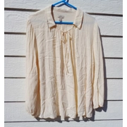 LOGO Crepe Pullover Blouse Womens Large Cream Boho