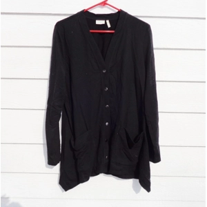 LOGO Lori Goldstein Black Snap Front Cardigan Top L 44 Chest A261018