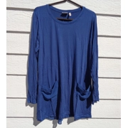 LOGO Lori Goldstein Large Blue Tunic Top Chiffon Insert NWOT LH