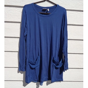 LOGO Lori Goldstein Large Blue Tunic Top Chiffon Insert NWOT LH