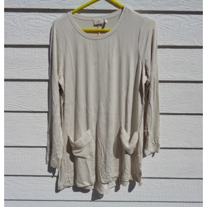 LOGO Lori Goldstein Large Bone Tunic Top Chiffon Insert NWOT LH