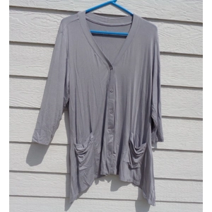 LOGO Lori Goldstein L 43 Chest Gray Button Shirt Shark Bite LJ