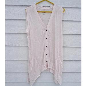 LOGO Lori Goldstein Medium Button Vest Cardigan Top Pinkish V Neck