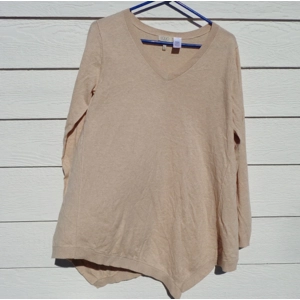 LOGO Lori Goldstein Tan Tunic Top Medium 39 Chest Asymmetric Hem