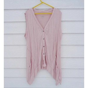 LOGO Lori Goldstein V-neck Button Flesh Cardigan Vest Top XL BXL