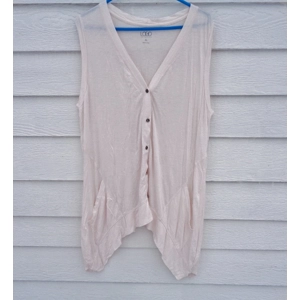 LOGO Lori Goldstein V-neck Button Pinkish Cardigan Vest Top XL XLB