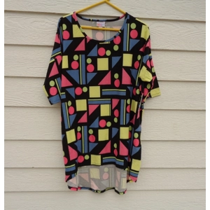 Lularoe Irma Stretch Top Large 54 Chest NWT Black Geometric Defect