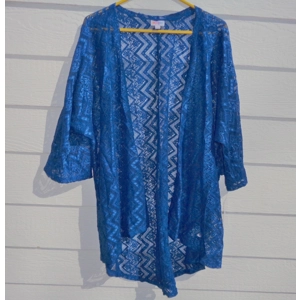 Lularoe Lindsey Blue Lace Coverlet Top Large Open Front Drape NWT