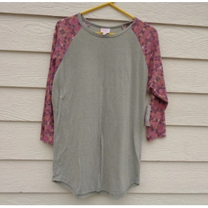 Lularoe Randy Top Large Gray Body Print Sleeves NWT 40 Chest