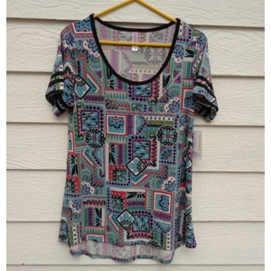 Lularoe Classic T Gray Blue Black Tee Top Small NWT 34 Chest A-Line