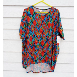 LuLaRoe Blue Orange IRMA Top XL 58 Chest Pullover Short Sleeve NWT