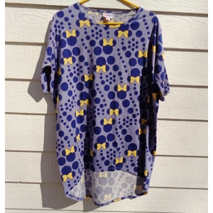 Lularoe Irma Top XS 48 Chest Minnie Mouse NWOT Blue/Purple Yellow