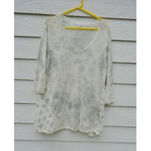Pure Jill Linen Blend Sweater Top Womens Large Cream Gray