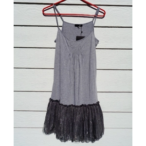 RYU Jr Small Gray Tunic Tank Top 32 Chest Lace Hem NWT