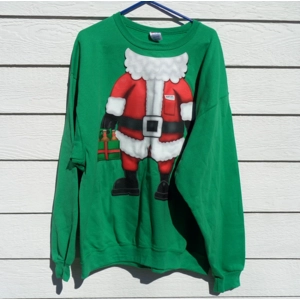 Santa Sweat Shirt 2XL Green Santa Claus Body Naughty Beer Gift NWOT