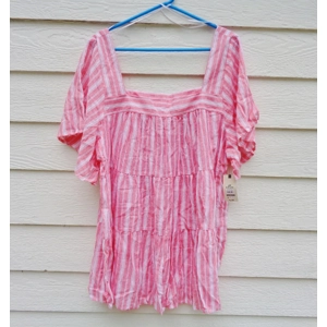 Terra & Sky Salmon Striped Tunic Top 2X Square Neck NWT