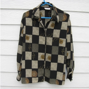 Tess Blouse Medium 44 chest Black Checked Shirt Top Long Sleeve