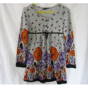 Victoria Knit Top Medium 33 Chest Gray Print Floral Soft Jersey Empire