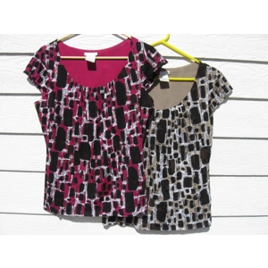 2 Worthington Knit Tops Large 39 Chest Print Layered Cap Sleeves