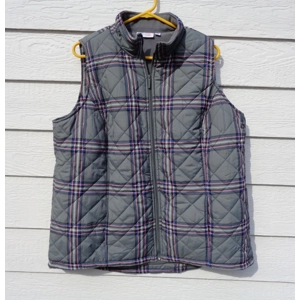 D & C Denim & Company Gray Plaid Zipper Vest 1X 49 Chest Fleeced Line