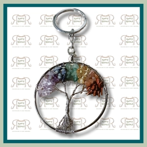 Chakra Tree of Life Silver Keychain