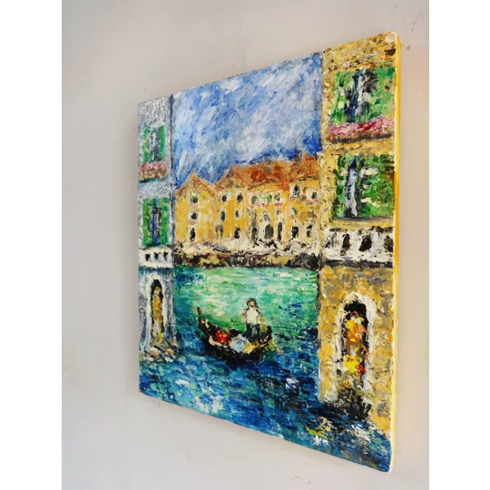 Original Hand-Painted Venice Houses Canal Impasto Oil Painting | 10"x12"