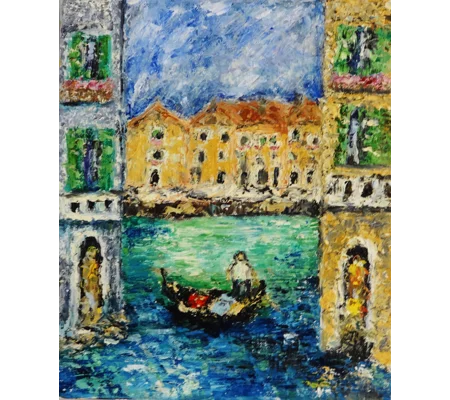 Original Hand-Painted Venice Houses Canal Impasto Oil Painting | 10"x12"