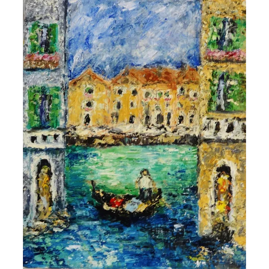 Original oil painting of venice canal by contemporary artist Indrani Ghosh