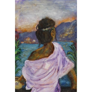Blissful Morning - A Lady Enjoying the View Oil Painting