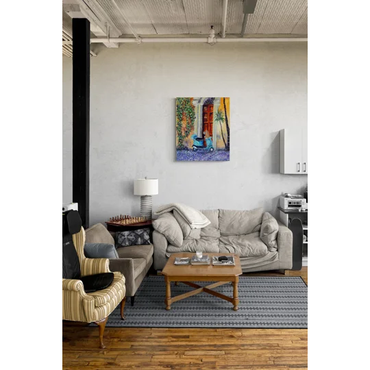 Door With Vespa And Ivy Vine Oil Painting