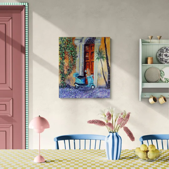 Door With Vespa And Ivy Vine Oil Painting
