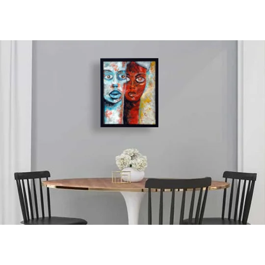 Original Hand-Painted Man and Woman Figurative Abstract Acrylic Framed Painting | 10"x 12"
