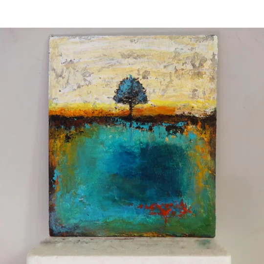 Lone Tree at River bank Landscape Painting