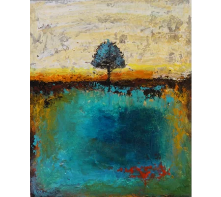 Lone Tree at River bank Landscape Painting