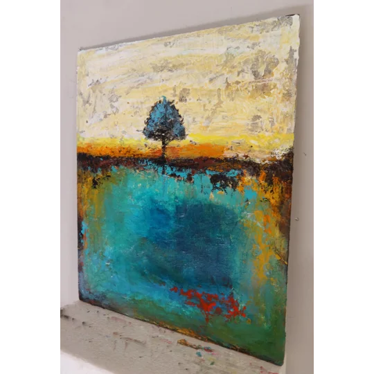 Lone Tree at River bank Landscape Painting
