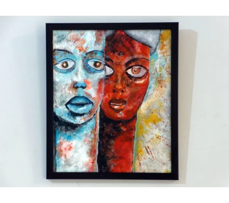 Original Hand-Painted Man and Woman Figurative Abstract Acrylic Framed Painting | 10"x 12"