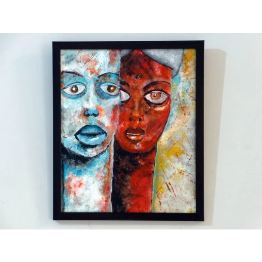 Original acrylic painting of man and woman abstract by contemporary artist Indrani Ghosh