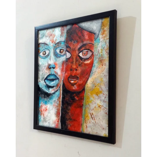 Original Hand-Painted Man and Woman Figurative Abstract Acrylic Framed Painting | 10"x 12"