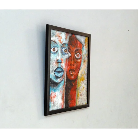 Original Hand-Painted Man and Woman Figurative Abstract Acrylic Framed Painting | 10"x 12"