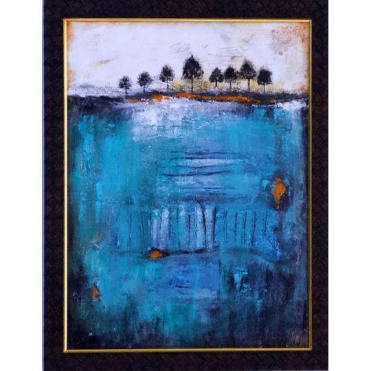 Blue River Abstract Texture Painting – Contemporary Landscape Wall Art