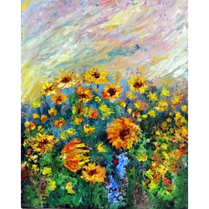 Sunflower fields wildflowers Meadow Impasto Oil Painting Sunflower fields wildflowers Meadow Impasto Oil Painting