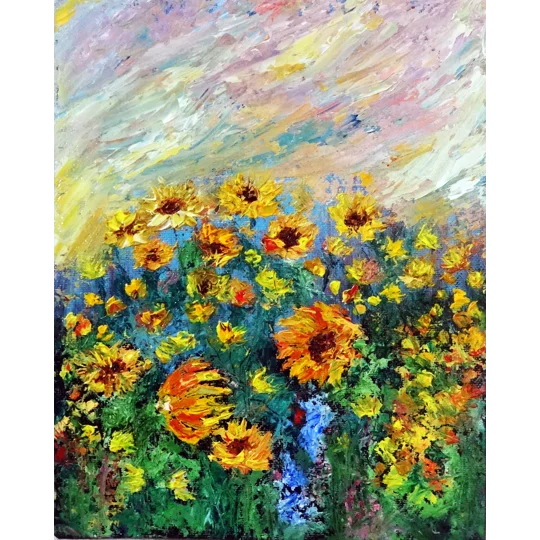 Sunflower fields wildflowers Meadow Impasto Oil Painting