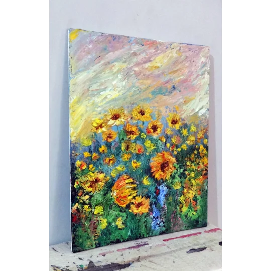 Sunflower fields wildflowers Meadow Impasto Oil Painting